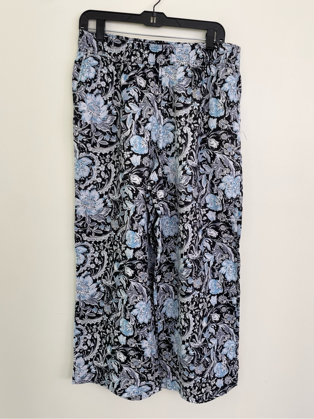 NWT Tahari 100% Linen Floral Print Wide Leg Pant L Large Pockets Resortwear